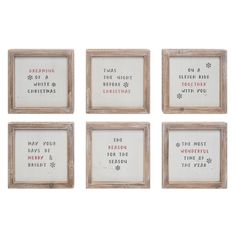 six framed christmas cards with words on them