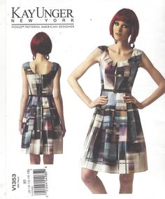 a women's dress pattern from the front and back, with an attached neckline