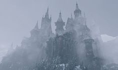 the castle is covered in snow and ice