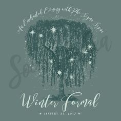 the winter formal logo with snowflakes hanging from it's center tree, on a gray background