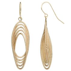 These gold oval drop earrings feature a diamond cut finished texture that leaves gold glimmering. This yellow gold pair of earrings combines both elegance and fashion. A very lovely look, easy to wear and extremely versatile, perfect for your everyday look. Size: one size.  Gender: female.  Age Group: adult. Coil Ring, Triple Hoop Earrings, Gold Dangle Earrings, Gold Earrings Dangle, Gold Texture, Exquisite Jewelry, Diamond Cut, Everyday Look, Online Jewelry