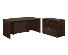 an office desk with two drawers on each side