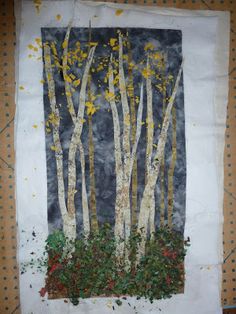 an art work with trees and flowers on it