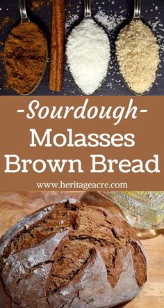 sourdough molasses brown bread on a cutting board