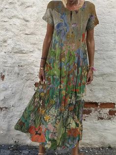 Maxi Shift Dress, Women's A Line Dresses, Mode Tips, Printed Casual Dresses, Loose Maxi Dress, Vestidos Vintage, Maxi Dress Green, Tonga, Vanuatu