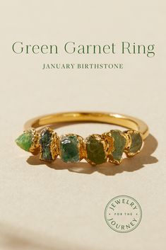 The perfect gold January Birthstone ring! This green garnet ring is perfect for your gold ring stacking aesthetic and acts as the perfect January Birthstone Ring. Green Birthstone Ring For Spiritual Occasions, Green Spiritual Birthstone Rings, Spiritual Green Birthstone Ring, Green Tourmaline Ring For May Birthstone, Green Gemstones For May Birthstone Gift, Stackable Green Emerald Ring, Green Emerald Stackable Jewelry, Stackable Green Emerald Jewelry, Green Spiritual Jewelry For Anniversary