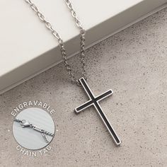 Looking for a gift for your man? You've found the perfect item for this! Introducing our exquisite men's cross necklace, a symbol of faith and style. This stunning piece is handcrafted with meticulous attention to detail, showcasing a sleek silver cross pendant suspended gracefully on a durable chain. Combining timeless elegance and a touch of masculinity, our men's cross necklace effortlessly complements any outfit, making it perfect for both casual and formal occasions. The personalized tag near the clasp adds a unique touch, making this necklace truly one-of-a-kindWhether as a meaningful gift or a personal accessory, embrace your spirituality with this exceptional men's cross necklace, a testament to your faith and fashion-forward sensibilities. This necklace is a sentimental necklace w Stainless Steel Cross Pendant, Mens Cross Necklace, Christian Necklace, Mens Crosses, Silver Cross Pendant, Cross Jewelry, Silver Cross, Personalized Accessories, Stainless Steel Chain