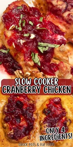 the slow cooker cranberry chicken is ready to be eaten