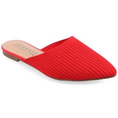 The perfect mule flat for zero-fuss looks, the Aniee by Journee Collection. With a padded footbed and a tiny stacked heel, this versatile look can be worn with ease all day. Knit fabric uppers detailed with an almond-shaped toe complete this wardrobe essential. | Journee Collection Women's Aniee Flats, Red, 8.5M Mule Flat, On Repeat, Journee Collection, Stacked Heel, Flat Shoes Women, Classic Looks, Wardrobe Essentials, Shoes Flats, Block Heels