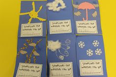 some sort of bulletin board with snowflakes and umbrellas on blue paper that says sometimes the weather isn't so bad