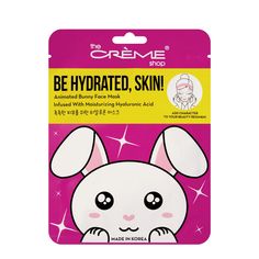 Be Hydrated, Skin! Animated Bunny Face Mask - Moisturizing Hyaluronic Acid | The Crème Shop Be Hydrated, Animated Bunny, The Crème Shop, Moisturizing Face Mask, Creme Shop, Turmeric Face Mask, Bunny Mask, Korean Face, Face Sheet Mask