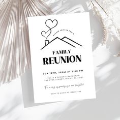 a white card with the words family reunion on it