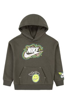 Nike Kids' Futura Logo Graphic Hoodie available at #Nordstrom Nike Clothing, Fun Graphics, Sporty Looks, Puma Kids, Adventure Baby, Cargo Khaki, Training Pants, Fleece Shorts, Nike Kids