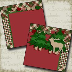 two christmas cards with deer and trees on them