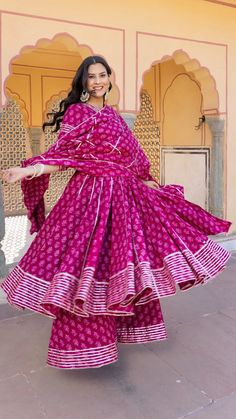 Cotton Booti Pink Printed & Lace Detailing Anarkali Set with Dupatta Flared Anarkali, Flared Palazzo, Kurti Palazzo, Anarkali Kurti, Palazzo Suit, Anarkali Kurta, Cotton Dupatta, Cotton Kurta, Cotton Bottoms