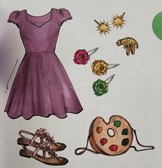 the paper doll is wearing a dress with flowers on it and other things to sew