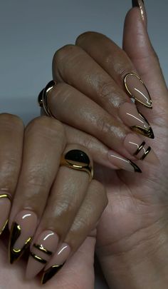 #nails Music Design Nails, Picture Day Nails, Green And Silver Nails Ideas, Black Nail Designs Trending Now, Easy Gel X Designs, Dope Nail Designs Short Length, Gold Detail Nails, Cleopatra Nails, Minimalist Almond Nails