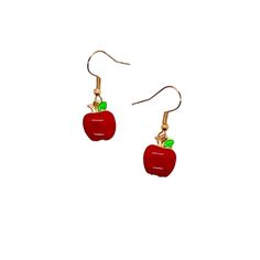 These Dainty Red Apples Dangle From Faux Gold Hardware. Dime Shown For Size Reference. Wooden Bead Earrings, David Yurman Earrings, Apple Earrings, Spider Earrings, Pewter Color, Teardrop Dangle Earrings, Mini Hoop Earrings, Link Earrings, Rhinestone Bow