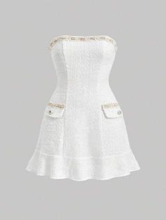 Women's & Men's Clothing, Shop Online Fashion | SHEIN Rich Girl Outfit, White Tube Dress, Job Clothes, White Strapless Dress, White Short Dress, Pretty Prom Dresses, Girls Dresses Summer, Tweed Dress