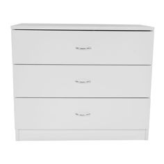 a white dresser with three drawers on it