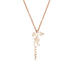 Beautiful. Thoughtful. Personalized. The Birth Flower Name Necklace is the perfect birthday, holiday, or 'just because I love you' gift. Necklaces are cast in 18K Gold, Rose Gold and Silver plated finishes made from 316L stainless steel. Chain Length: 16" with 2" Extender Delicate Rose Gold Necklace For Mother's Day, Rose Gold Flower Shaped Necklace As Gift For Mom, Rose Gold Flower-shaped Necklace Gift For Mom, Rose Gold Flower Shaped Necklace For Mom, Personalized Rose Gold Flower-shaped Jewelry, Rose Gold Flower-shaped Necklace For Mom, Personalized Rose Gold Jewelry With Flower Pendant, Rose Gold Flower Pendant Jewelry For Mother's Day, Personalized Rose Gold Flower Pendant Jewelry