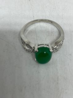 Vintage Lucky Green Nephrite Jade ring Fun jade is color enhanced Large green nephrite jade Ornate German Silver Vintage ring, does not tarnish, NOT sterling Size 5.5, 6.5, 7.5, 7.75, 8, 8.5 or 8.75 All rings are shipped free in the US in a nice gift box. Check out our over a THOUSAND great reviews Engraving is $4 per letter and is not always perfect depending on the piece. It can take a few days if the jeweler is busy. This is payable to Paypal Judithsltd@gmail.com Green Cabochon Round Stone Rings, Oval Jade Rings Hallmarked, Green Oval Rings With Stone Setting, Green Oval Stone Setting Rings, Oval Green Rings With Stone Setting, Green Gemstone Ring With Stone Setting, Fine Jewelry Green Oval Cabochon Rings, Green Crystal Gemstone Ring, Green Gemstone Crystal Ring