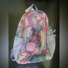 New With Tags Sequined Backpack With Interior Laptop Pocket Purple Backpack For School Events, Trendy Multicolor Bags For School Events, Trendy Purple Backpack For End Of School Year, Trendy Multicolor School Bags, Trendy Backpack For School Events, Purple Backpack For End Of School Year, Purple Standard Backpack For End Of School Year, Casual Multicolor Backpack For School Events, Magic Accessories