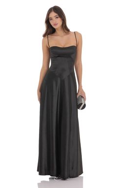 Satin Square Neck Maxi Dress in Black | LUCY IN THE SKY Square Neck Prom Dress, Square Neck Maxi Dress, Lucy In The Sky, Wedding Attire Guest, Winter Formal, Open Back Dresses, Dress Satin, Ruffled Maxi Dress, Birthday Dress