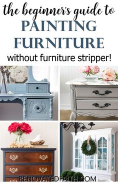 Get a perfect finish that will never peel! This step-by-step furniture refinishing guide will show you the best DIY tips without stripping. I also discuss if you should paint without sanding & why I don't use chalk paint. Included is an easy way to stain painted wood furniture to look like wood with latex paint. Whether farmhouse style, funky or modern, this tutorial will give you an unbelievable ideas, before & after reveals color ideas & tips for painting any material or fixture. Painted Dining Room Furniture, Painted Dining Room, Painted Bedroom, Next Furniture, Refinishing Furniture Diy, Painted Bedroom Furniture