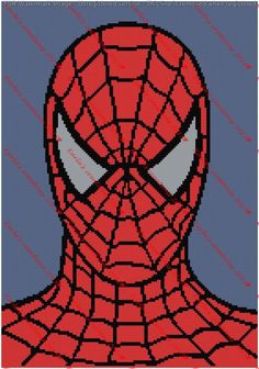 a cross stitch spiderman face on a blue background