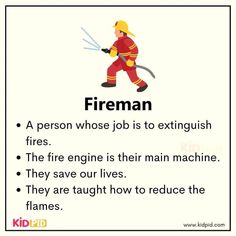 a fireman is holding a hose with the words fireman in front of him