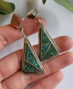 Vintage Sterling Silver Turquoise Dangle Earrings - Etsy Artsy Nickel-free Turquoise Earrings, Artsy Turquoise Nickel-free Earrings, Artsy Turquoise Nickel-free Jewelry, Artistic Turquoise Earrings With Ear Wire, Artistic Turquoise Earrings For Gift, Artistic Turquoise Jewelry With Matching Earrings, Artistic Green Sterling Silver Earrings, Turquoise Dangle Clip-on Earrings As Gift, Turquoise Dangle Clip-on Earrings For Gift