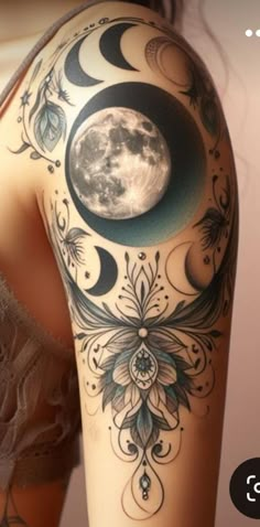 a woman with a full moon tattoo on her arm