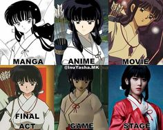 four different anime characters with the same name on their faces and names in each character