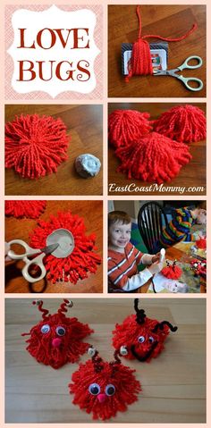 the instructions for how to crochet love bugs are shown in this photo collage