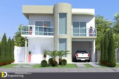 an artist's rendering of a modern house with a car parked in the driveway