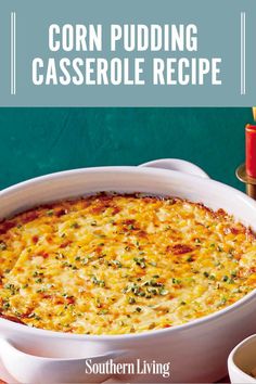 corn pudding casserole recipe with text overlay