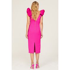 Pink crepe (98% Polyester, 2% Spandex. Contrast: 100% Polyester). Sheath. Sleeveless. V- neck. Back zipper closure. 45.5" from shoulder to hemline. Imported. Party Frocks, Rebecca Vallance, Cupids Bow, Pink Cocktail Dress, Rent The Runway, Closet Designs, Cocktail Dress, Midi Dress, V Neck