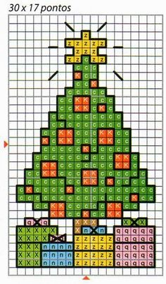 a cross stitch christmas tree is shown in the middle of a graphing sheet with numbers on