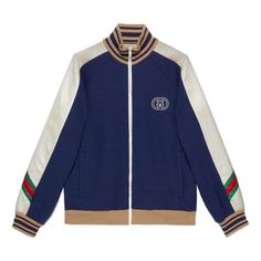 Gucci Wool Jersey Zip Jacket 'Blue' 706418-XJET0-4030 Gucci Tracksuit, Gucci Jackets, Gucci Jacket, Streetwear Essentials, Trendy Fits, Varsity Jackets, Gucci Outfits, Band Collar, Zip Jacket