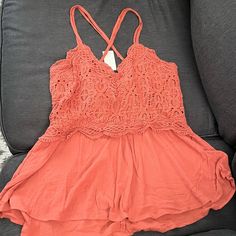 Brand New With Tags, Never Worn, Perfect Condition. Doesn’t Fit Me And I Missed The Return Deadline. Gorgeous Sleeveless Peplum Style Top With Crochet Detail! Feel Free To Ask Questions And Make An Offer! Polka Dot Tank Top, Lace Top Dress, Boho Tank Top, Dressy Tank Tops, Lace Sleeveless Top, Halter Tank Top, Blouse Tank Top, Red Tank Tops, Grey Tank Top