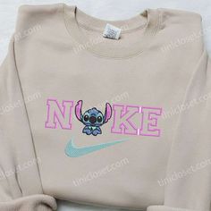 Chibi Stitch x Nike Embroidered Hoodie, Lilo and Stitch disney Embroidered Shirt, Nike Inspired Embroidered Shirt Chibi Stitch, Lilo And Stitch Disney, Nike Hoodies, Nike Inspired, Nike Embroidery, Wide Eyes, Kitty Accessories, Cute Nike Outfits, Hello Kitty Accessories