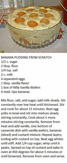 the recipe for banana pudding from scratch is shown in an image above it's description