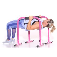 a woman is doing exercises on a pink exercise equipment with the words 50 % off pink eq's