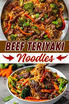 beef teriyaki noodles with broccoli and carrots