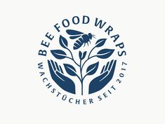 the logo for bee food wraps, which includes two hands holding a plant with leaves