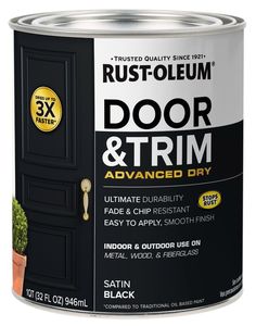 a can of rustoleum door and trim with a potted plant in it