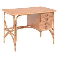 a wooden desk with two drawers on each side and one drawer at the top,