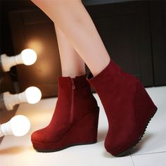 Product information: Popular elements: waterproof platform Color: wine red. black, blue. grey Heel height: 11cm+ waterproof 3cm Tube height: 11cm Tube circumference: 25cm Help surface material: sanding of encrypted bomb Inner material: encrypted short hair Sole: Lightweight ppu sole Size Information: Packing list： Martin boots*1 pair Platform Wedge Boots, Light Pink Shoes, Celana Kargo, Trendy Wedges, Grey Heels, Platform High Heel Shoes, Platform Wedge Heels, Slides Women, Pointed Toe Boots