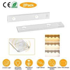 2 pack led under cabinet light with dimmer and remote control for kitchen, bedroom or living room